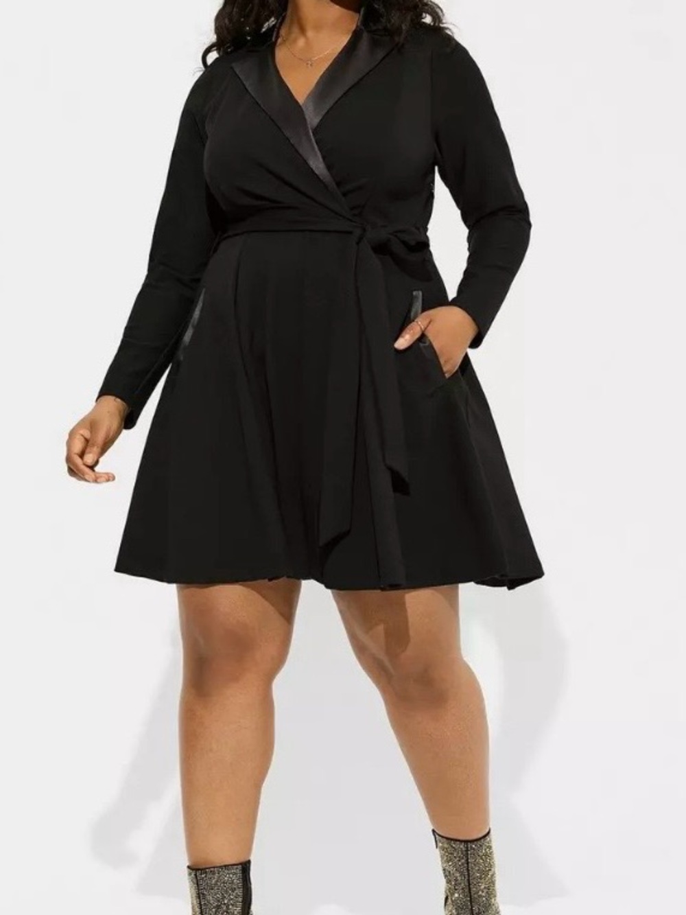 torrid Black Wrap Dress with Satin Lapel